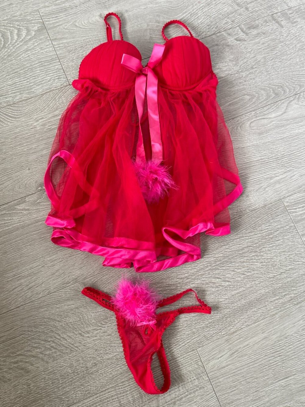 Victoria’s Secret Sexy Little Things Hot Pink Babydoll & Open Crotch Panty Set